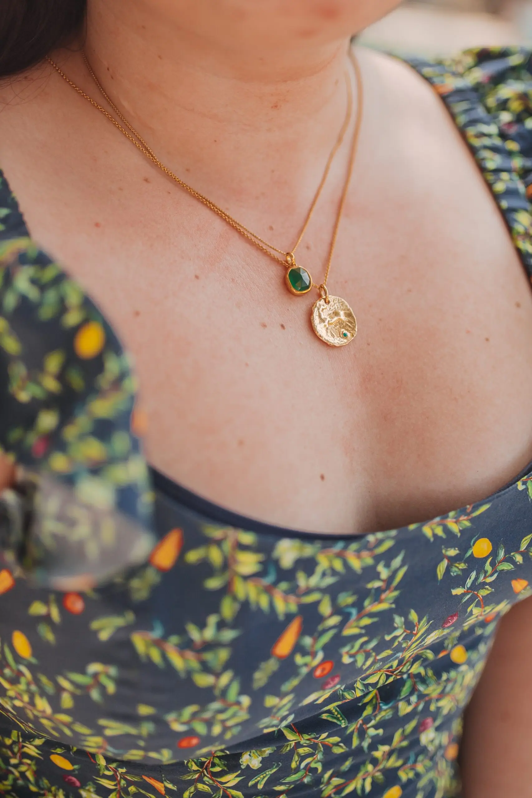 Green Jewelry from Monica Vinader 5 - Cats & Coffee Monica Vinader's Oval Siren Bezel Pendant Necklace layered with the Fine Oval Box Siren Medium Bezel Pendant Chain Necklace