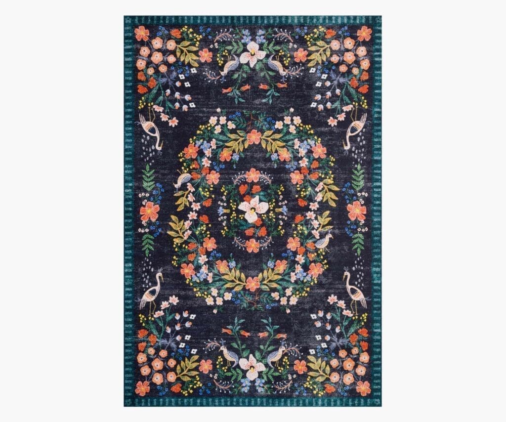 Palais Luxembourg Black Printed Rug from Rifle Paper Co.