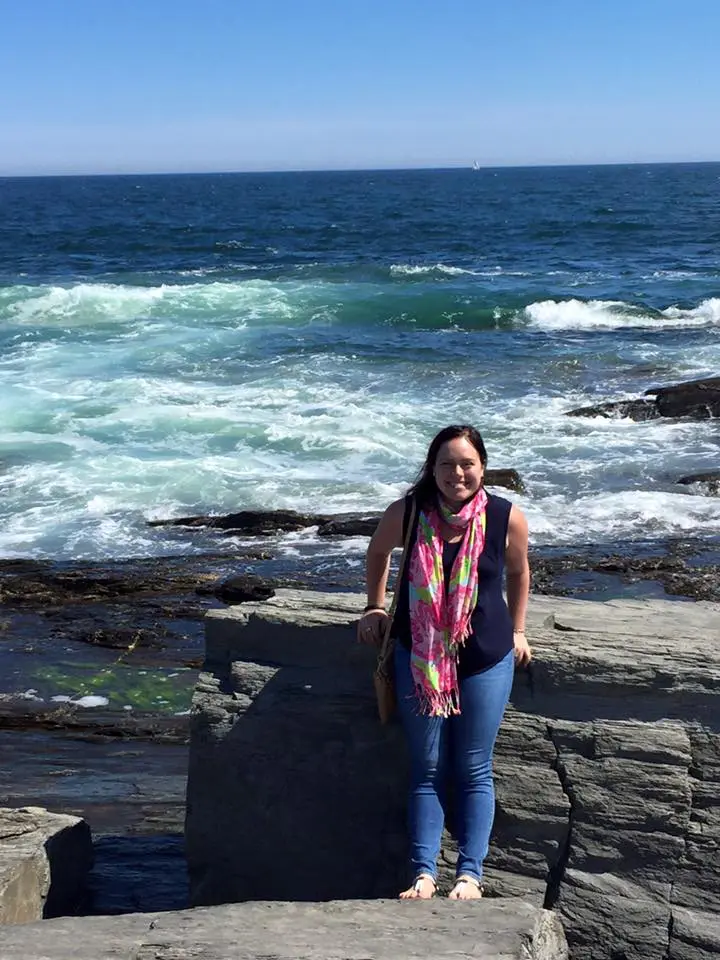 Maine in 2015 - Cats & Coffee Christine Csencsitz with a Lilly Pulitzer scarf while in Maine in 2015. Lilly Pulitzer scarves are an easy way to add a pop of color to your daily look!
