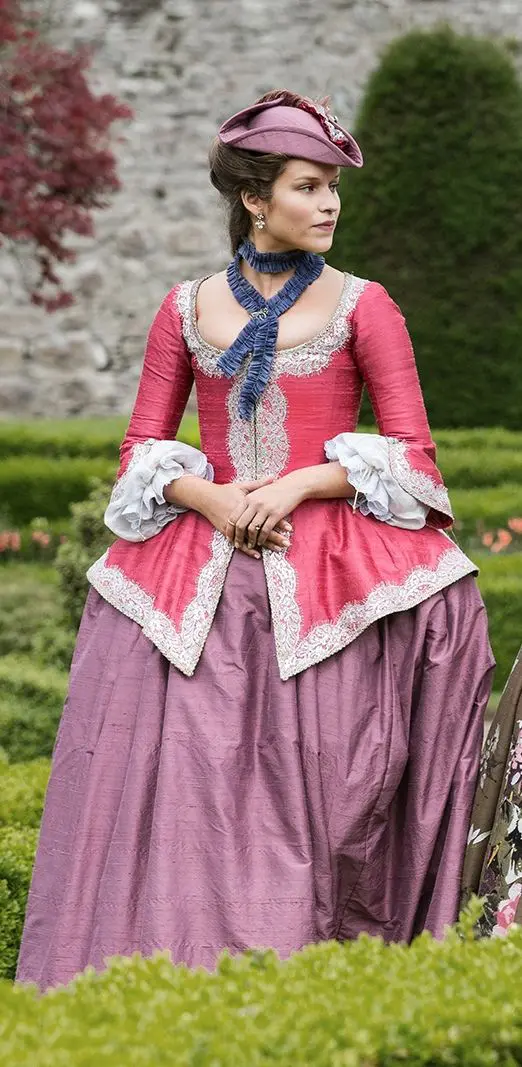 Annalise-from-Outlander - Cats & Coffee Annalise de Marillac from Outlander Season 2 in a pink and purple gown with blue collar detailing