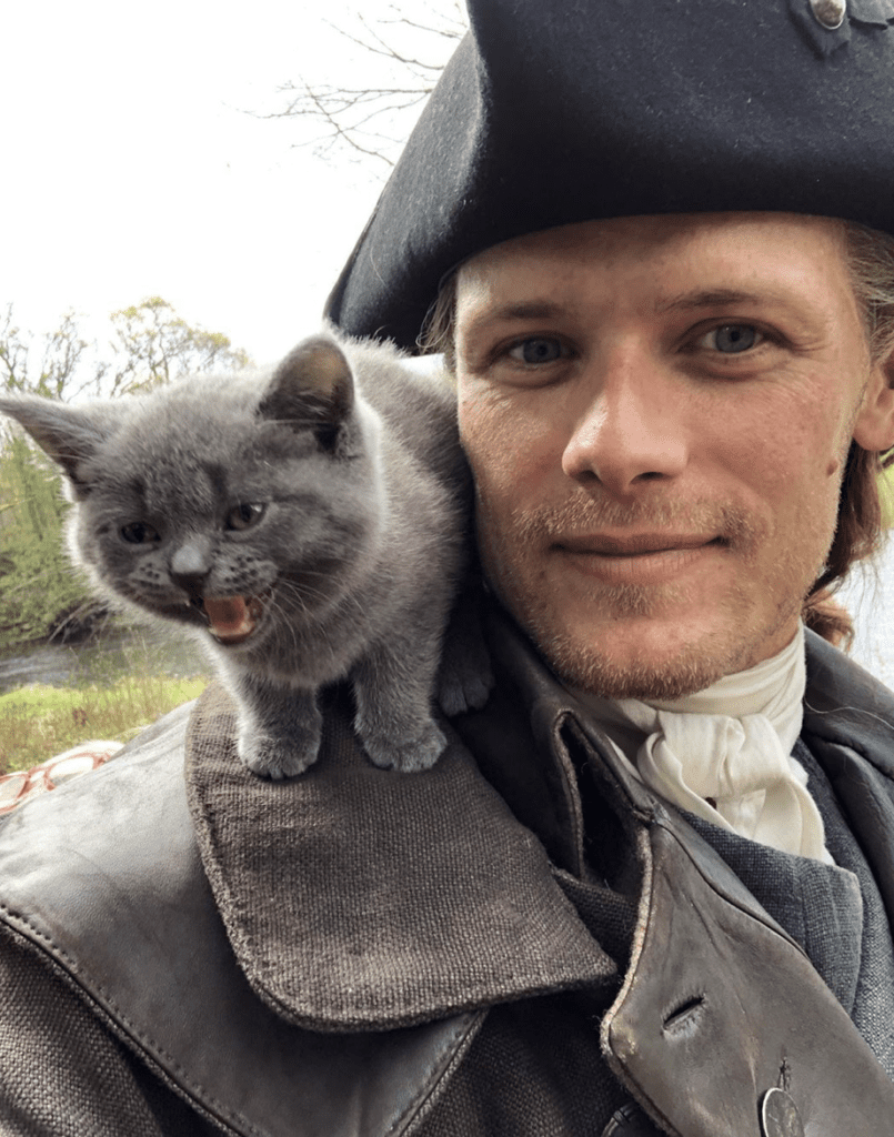 Adso-with-Sam-Heughen - Cats & Coffee Sam Heughen of Outlander with Adso, the little gray kitten