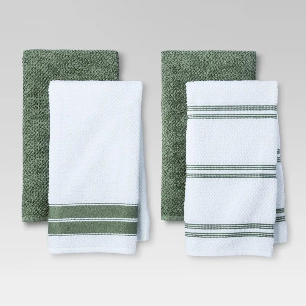 4pk-Green-Stripe-Kitchen-Towel-Threshold™- - Cats & Coffee