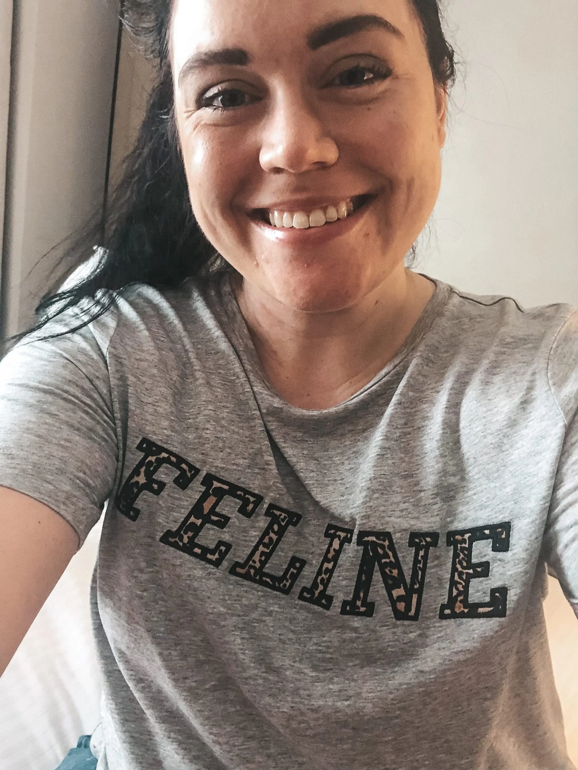 Whistles-Feline-Graphic-Tee-photo-of-Chrisitne-Csencsitz - Cats & Coffee Whistles Feline Graphic Tee, photo of Christine Csencsitz