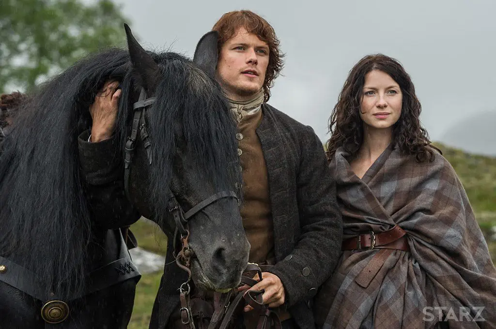 Outlander Jamie and Clarie - Cats & Coffee Outlander Season 1 Still, photo from Starz