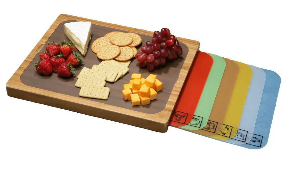Seville-Classics-Easy-to-Clean-Bamboo-Cutting-Board-and-7-Color-Coded-Flexible-Cutting-Mats-with-Food-Icons-Set - Cats & Coffee Seville Classics Easy-to-Clean Bamboo Cutting Board and 7 Color-Coded Flexible Cutting Mats with Food Icons Set