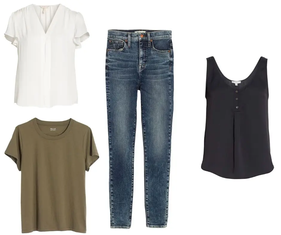 Classic-Casual-Style-Pieces1 - Cats & Coffee Classic Casual Style Pieces, Style Guide by Christine Csencsitz, featuring: Rebecca Taylor Celina Silk Top // Madewell 11-inch High Waist Skinny Jeans // Joie Caelen Tank // Madewell Northside Vintage Tee
