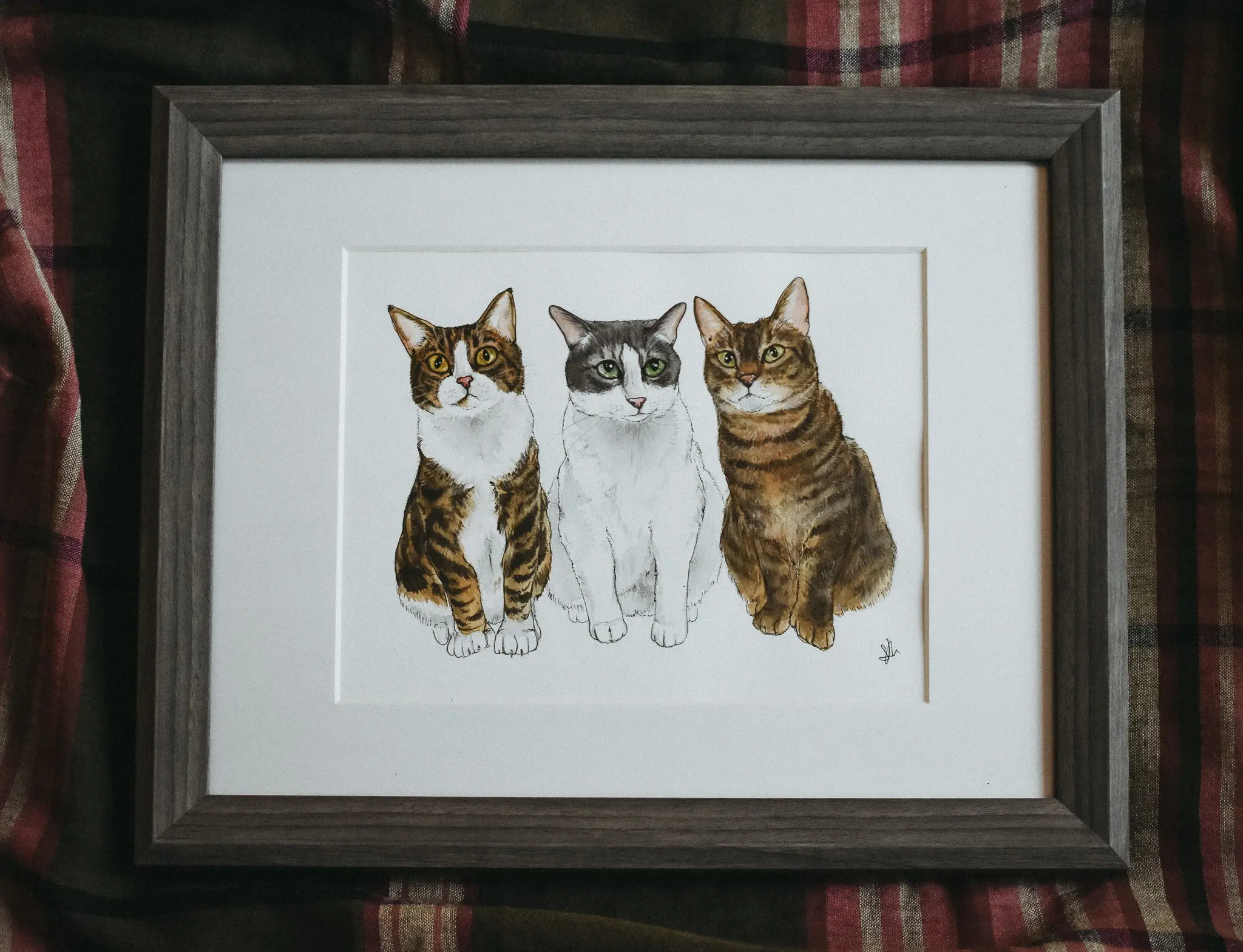 Sarah-Paints-Pets-Portrait-of-Louis-Olivia-and-Emory1 - Cats & Coffee You Pet It. She Paints it. Sarah Miller of Sarah Paints Pets is an Atlanta-based pet portrait artist. We commissioned a three-cat portrait for our furbabies and the finished project was amazing. Read about the process and see the portrait here!