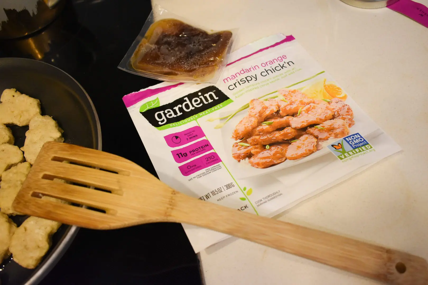 Gardein-Manderin-Orange-Crispy-Chickn2 - Cats & Coffee Preparing the Gardein plant based meat
