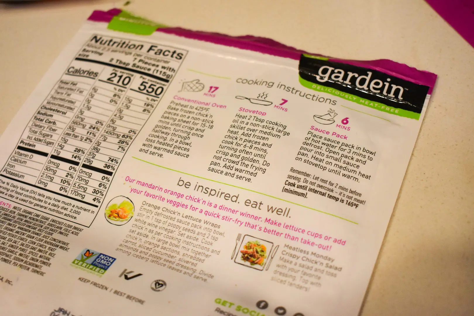 Gardein-Manderin-Orange-Crispy-Chickn6 - Cats & Coffee Nutrition facts for the Gardein produt