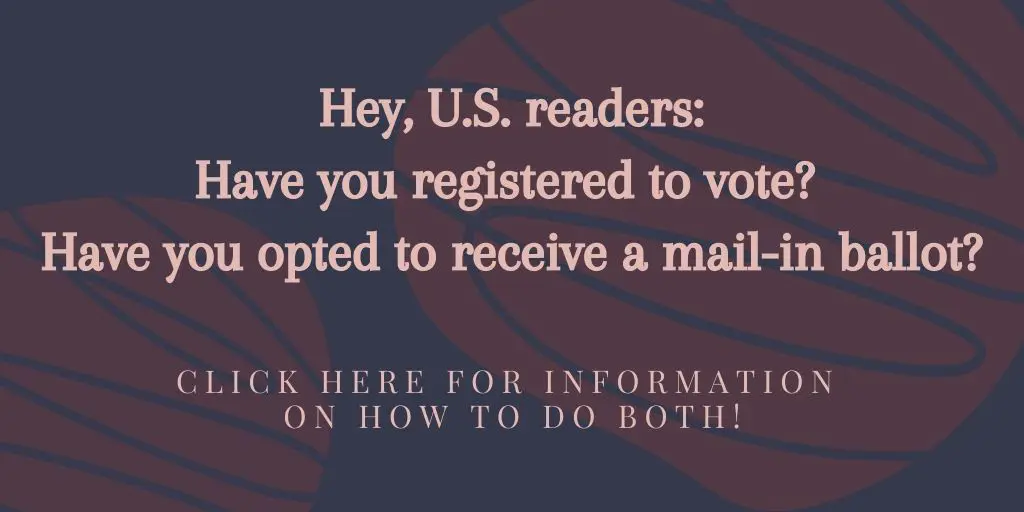 Vote.Org-Info-banner - Cats & Coffee Informational graphic on registering to vote in the United States; learn more at https://www.vote.org