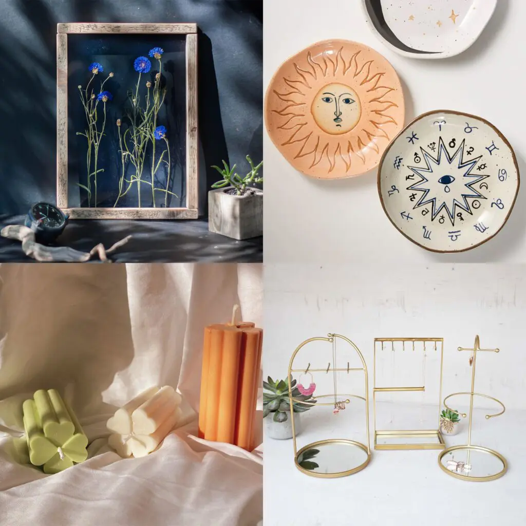 Cottagecore-Home-Decor-Inspiration-Cats-Coffee-by-Christine-Csencsitz-Accents-Quad-1 - Cats & Coffee Cottagecore Home Decor Inspiration - Home Accents, Trinket Trays, Pressed Flower Displays, and More