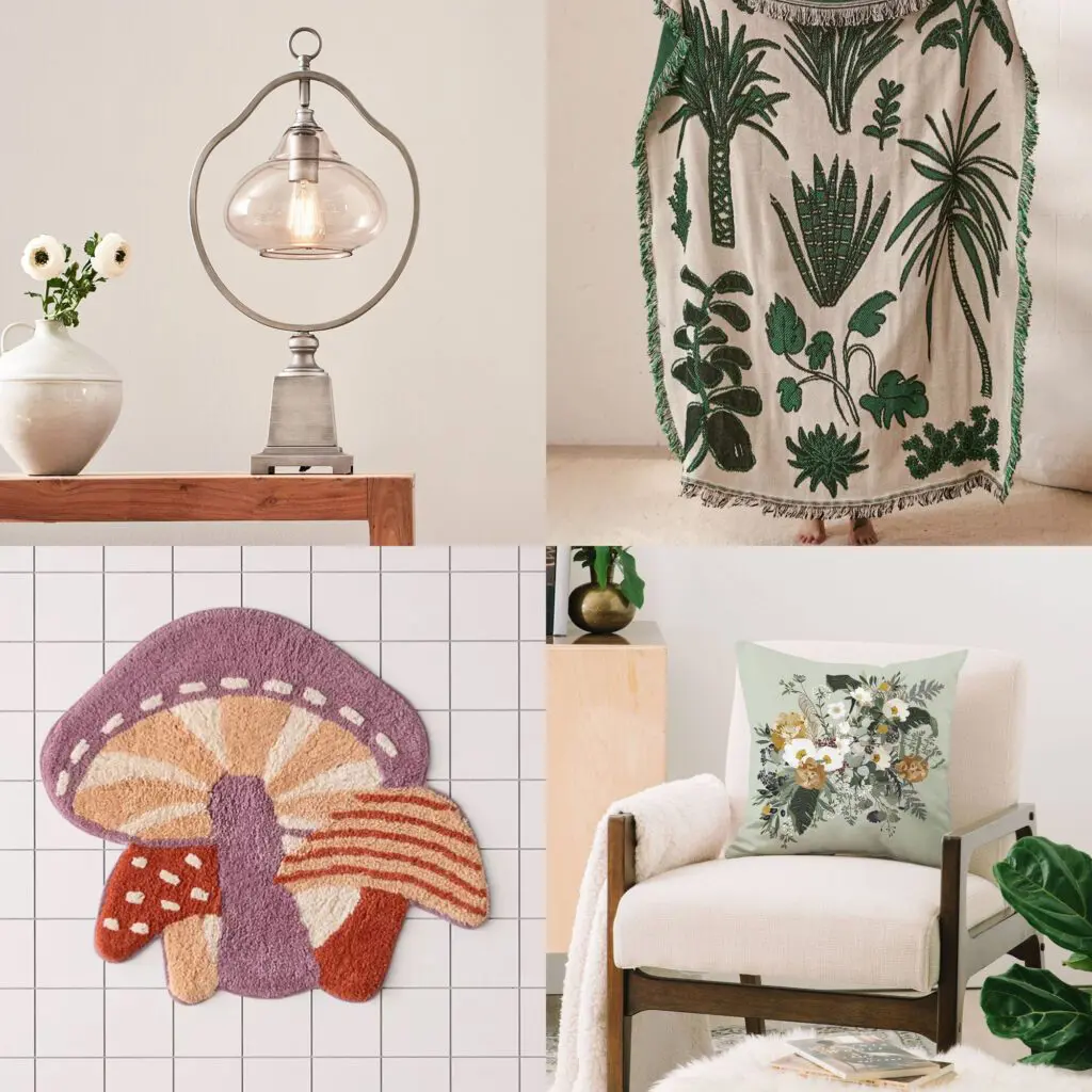 Cottagecore-Home-Decor-Inspiration-Cats-Coffee-by-Christine-Csencsitz-Lamps-Rugs-Living-Room-Quad-1 - Cats & Coffee Cottagecore Home Decor Inspiration - Living Room Accents, Rugs, Lamps, and Pillows