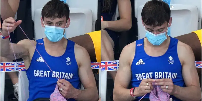 ©-Joe-Giddens-PA-ImagesGetty-Images-Tom-Daley-shown-in-the-stands-with-knitting-needles-and-a-handmade-creation.-Joe-Giddens-PA-ImagesGetty-Images- - Cats & Coffee