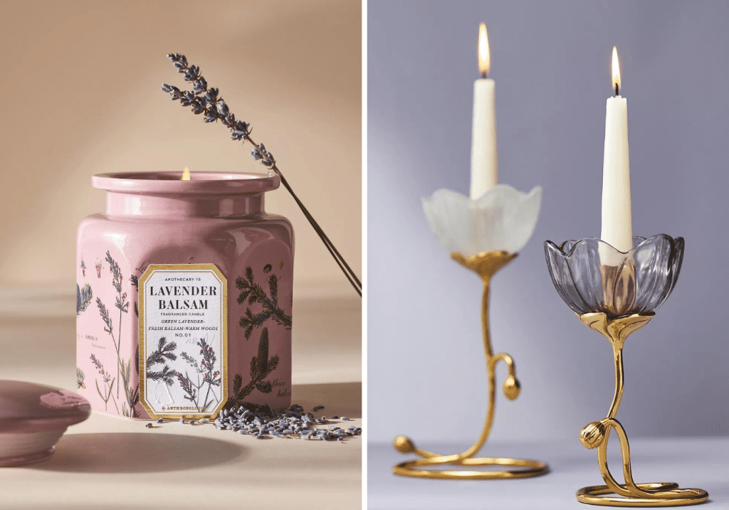 Spring Table Decor Inspiration 4 - Cats & Coffee Lavender & Balsam Jar Candle & Petunia Candle Holder