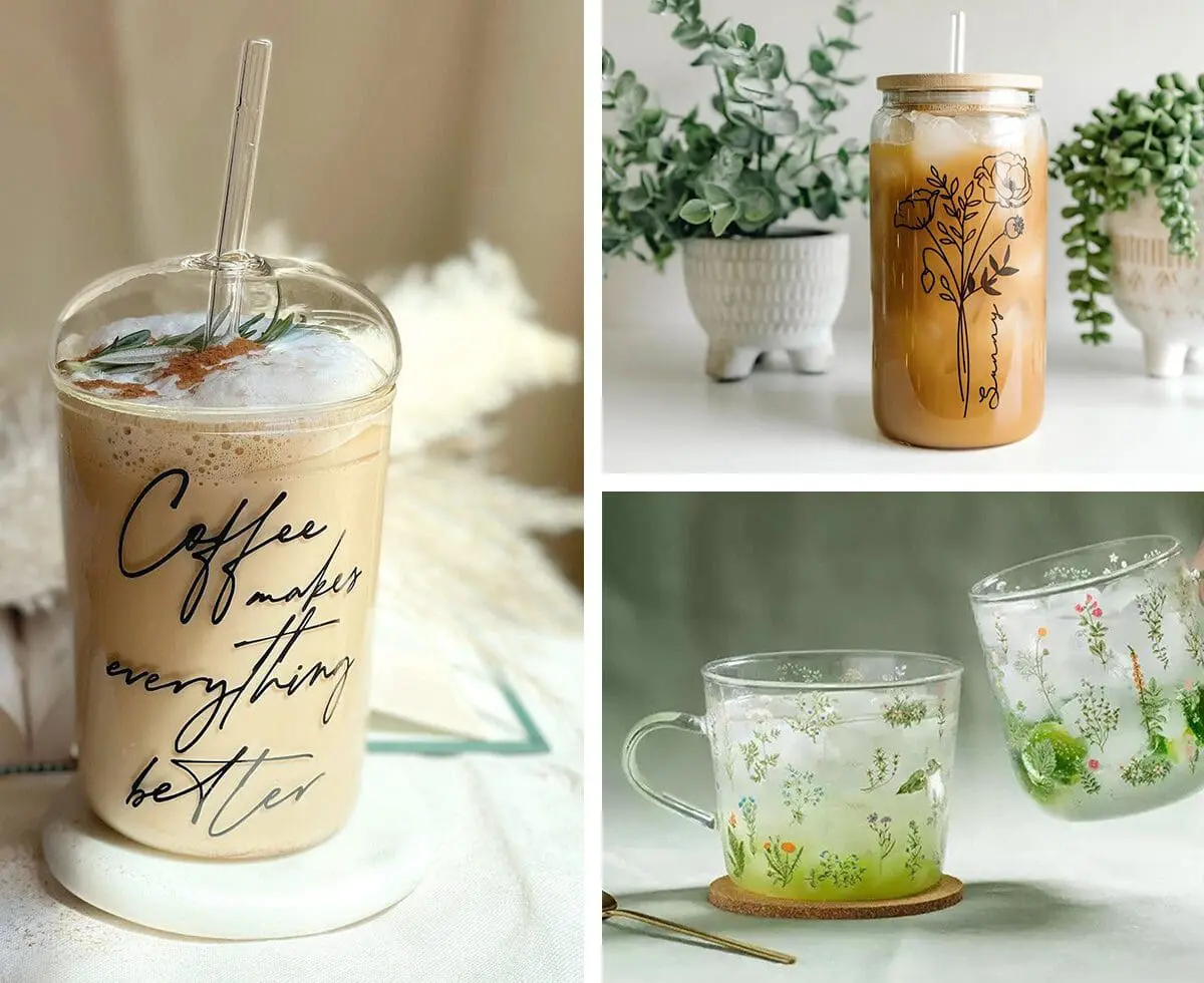 Glass Coffee Mugs CP - Cats & Coffee Glass Coffee Mugs