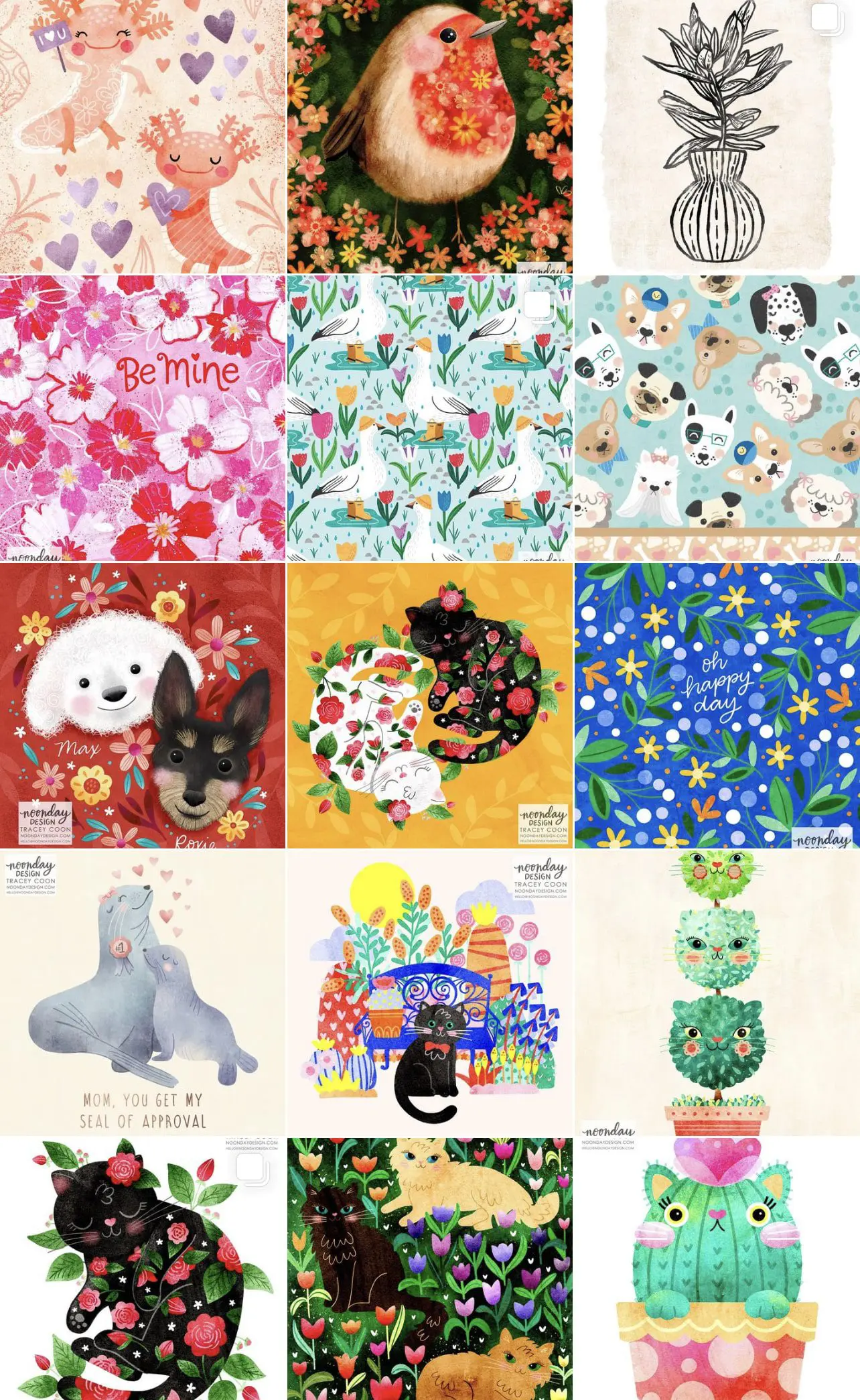 Instagram Account @noondaydesign - Cats & Coffee colorful geometric art by Tracey coon of noonday design