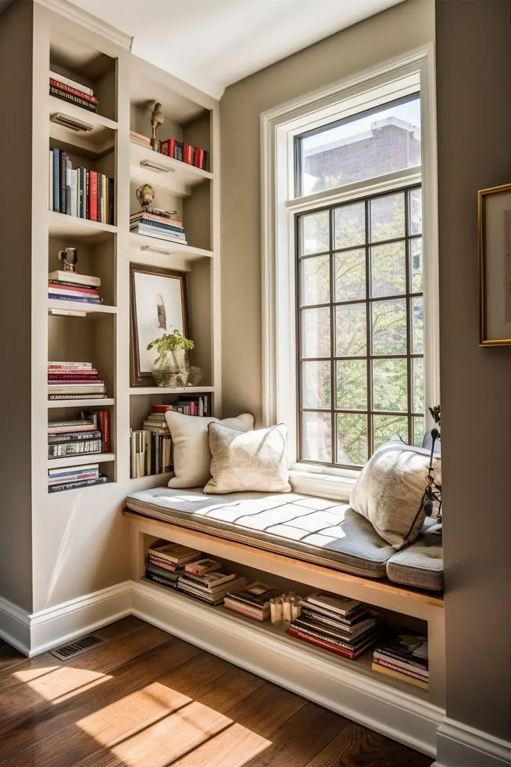 Home Library Room Inspriation 5 - Cats & Coffee small window seat library ideas