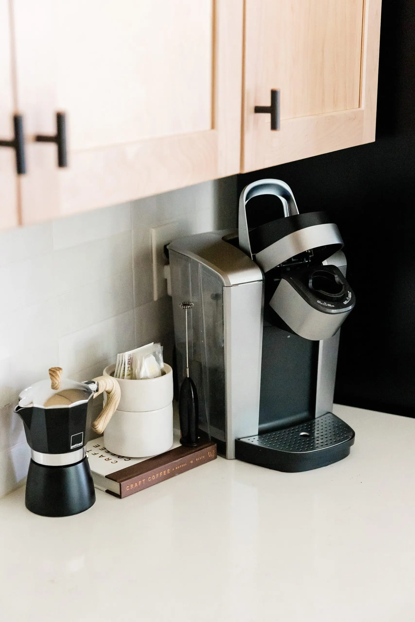 How to Make a Kitchen Coffee Station: At Home Coffee Bar Styling 7 - Cats & Coffee Example of a home coffee bar