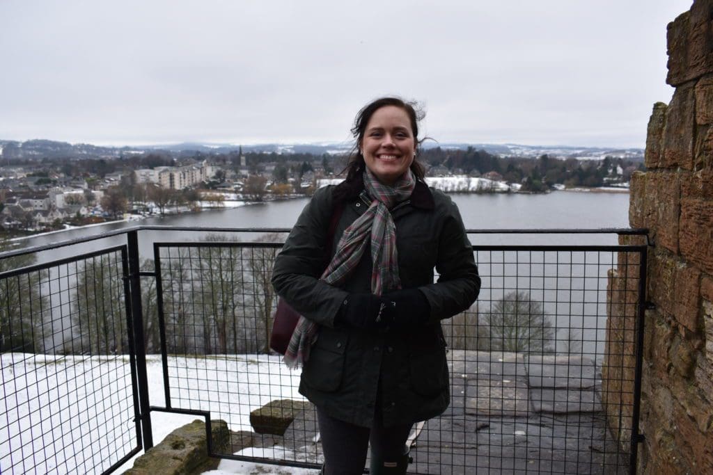 Christine Csencsitz visiting Linlithgow Castle outside of Edinburgh, Scotland in March 2018.