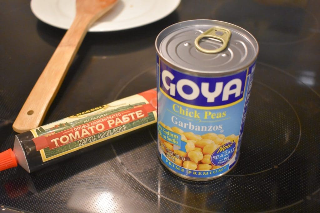Goya chickpeas, tomato paste tube