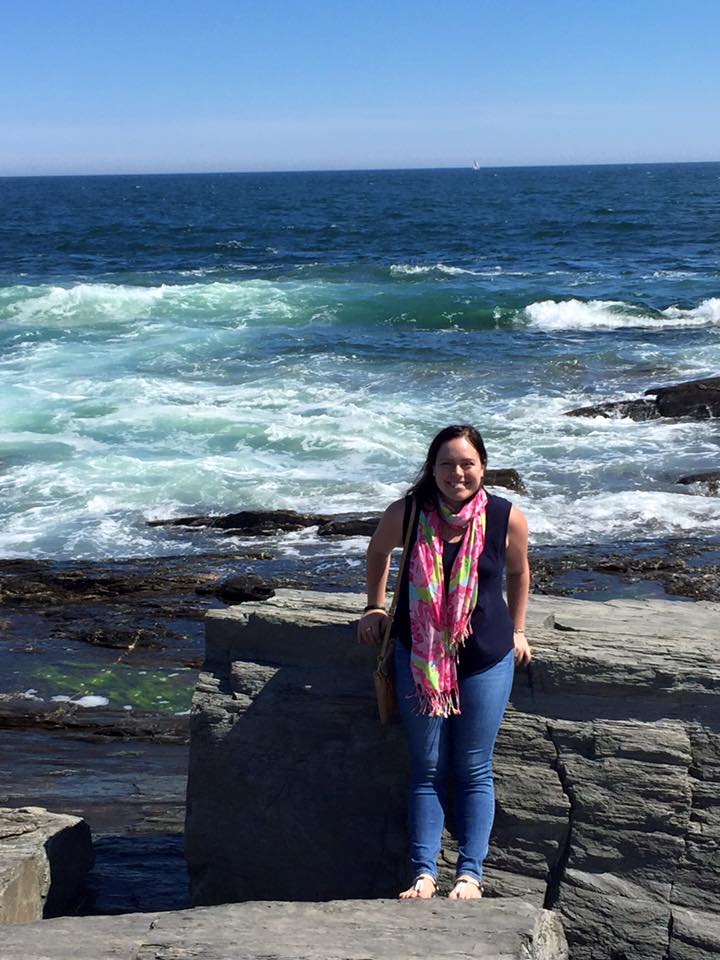 Christine Csencsitz with a Lilly Pulitzer scarf while in Maine in 2015. Lilly Pulitzer scarves are an easy way to add a pop of color to your daily look!