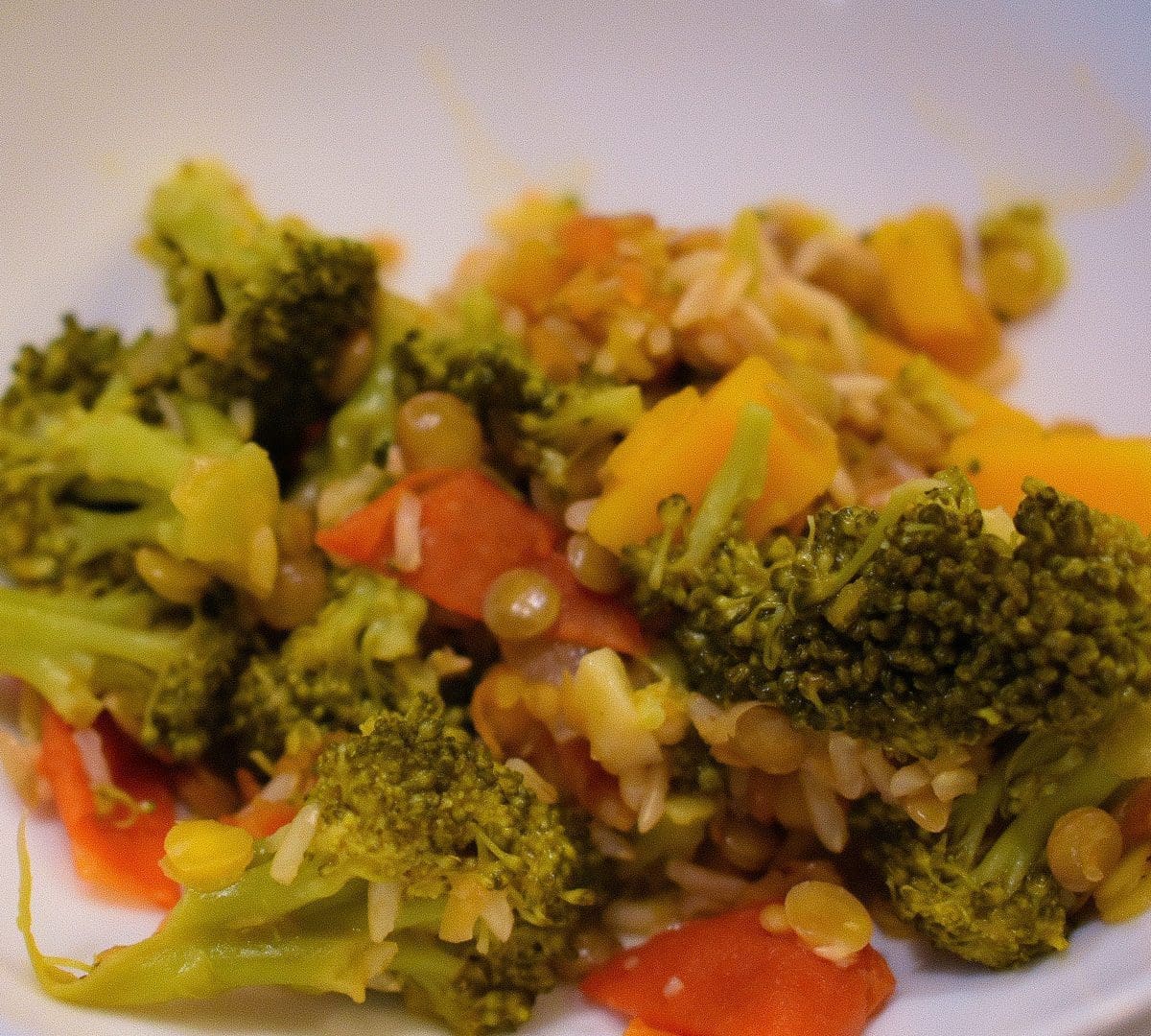 Broccoli & Squash Rice & Lentil Bowl, plated