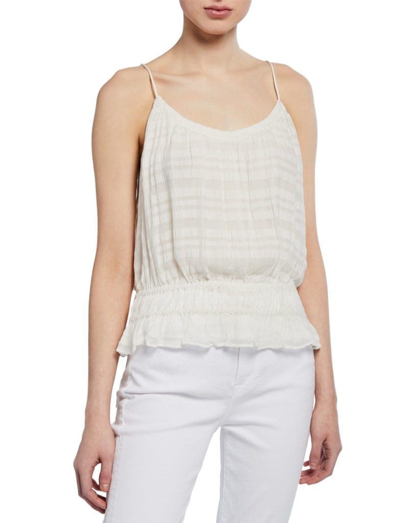 Neiman Marcus May Sale Frame Smocked Scoop-Neck Tank 