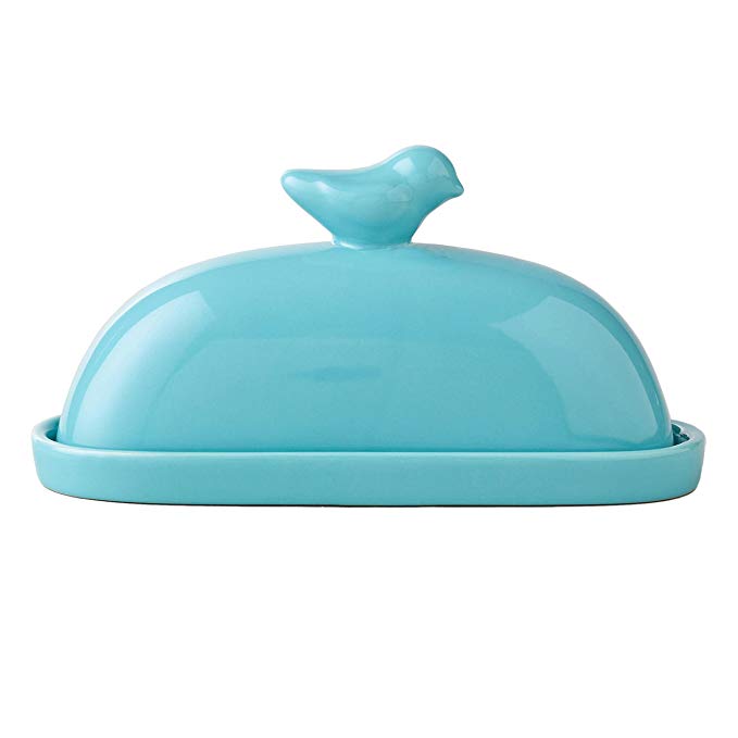 MyGift Turquoise Blue Bird Decorative Ceramic Butter Dish and Lid Cover (.99)