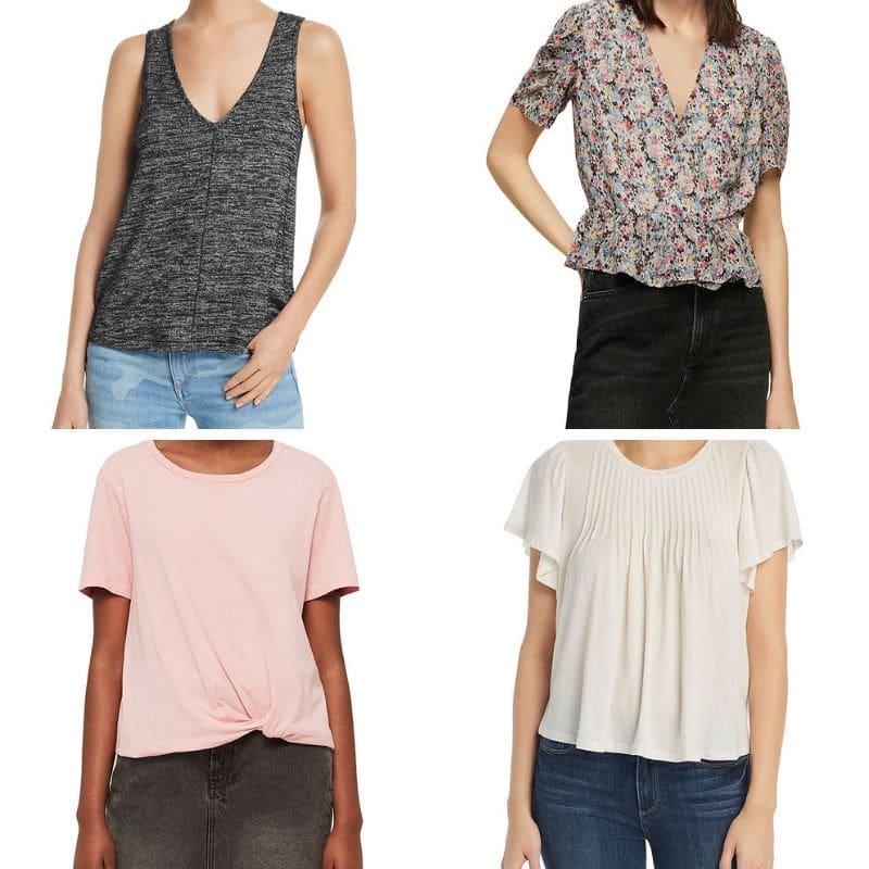 Bloomingdale's fourth of July sale favorites 
Rag & Bone Hudson Heathered V-Neck Tank (currently $80.30)
AllSaints Ilia Sketch Floral Wrap Top (currently $75.00)
Joie Myrlie Pintuck-Pleated Top (currently $76.80)
AllSaints Wilma Twist-Front Tee in Pink (currently $40.00)