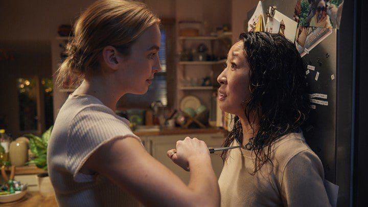 Villanelle (Jodie Comer) and Eve (Sandra Oh) in BBC's Killing Eve