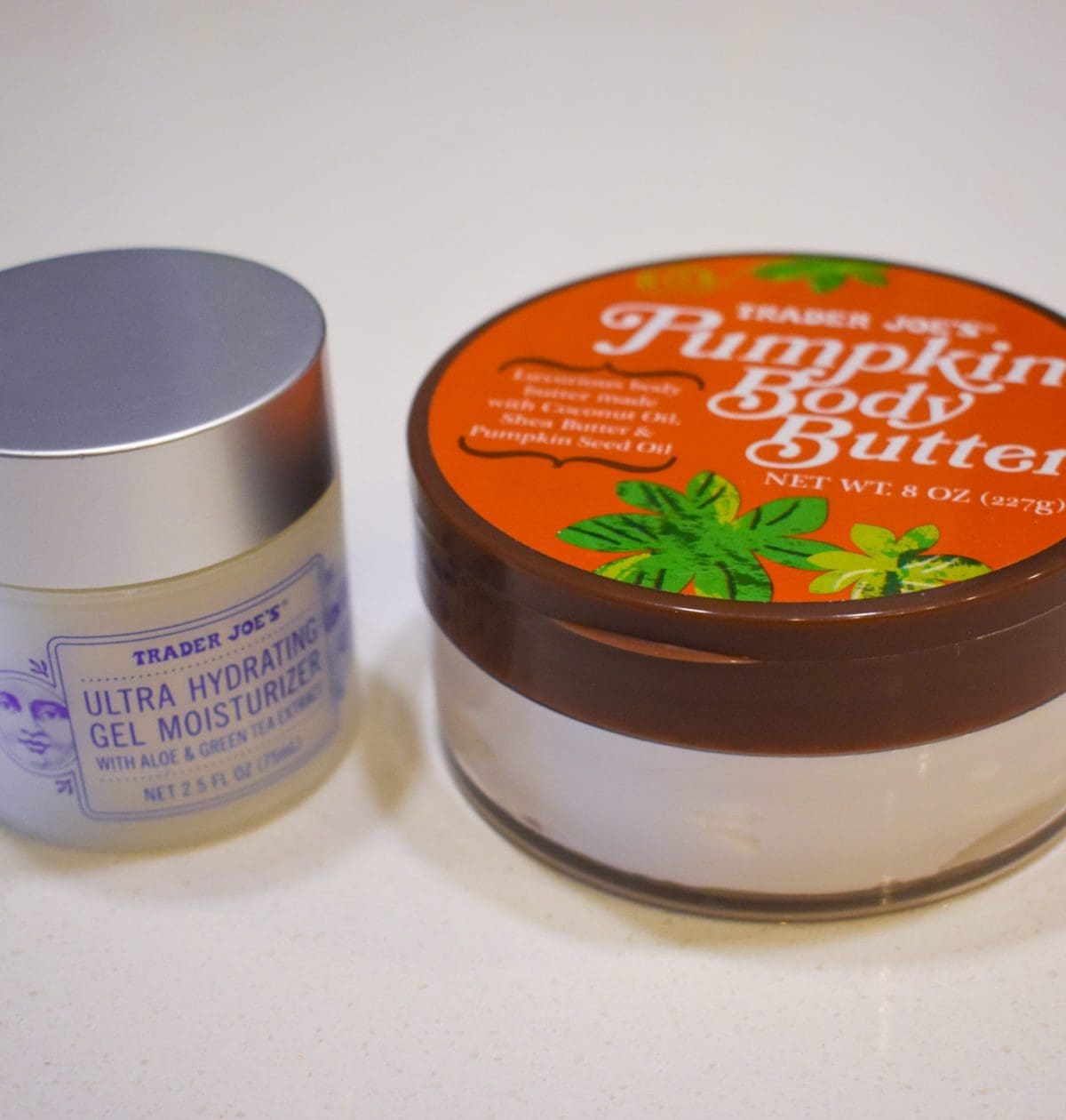 Trader Joe's Pumpkin Body Butter and Trader Joe’s Ultra Hydrating Gel Moisturizer with Aloe and Green Tea Extract -- photo by Christine Csencsitz