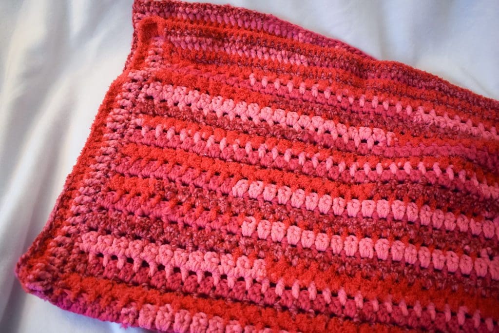 Plush Candy Pink & Red Crochet Throw Blanket