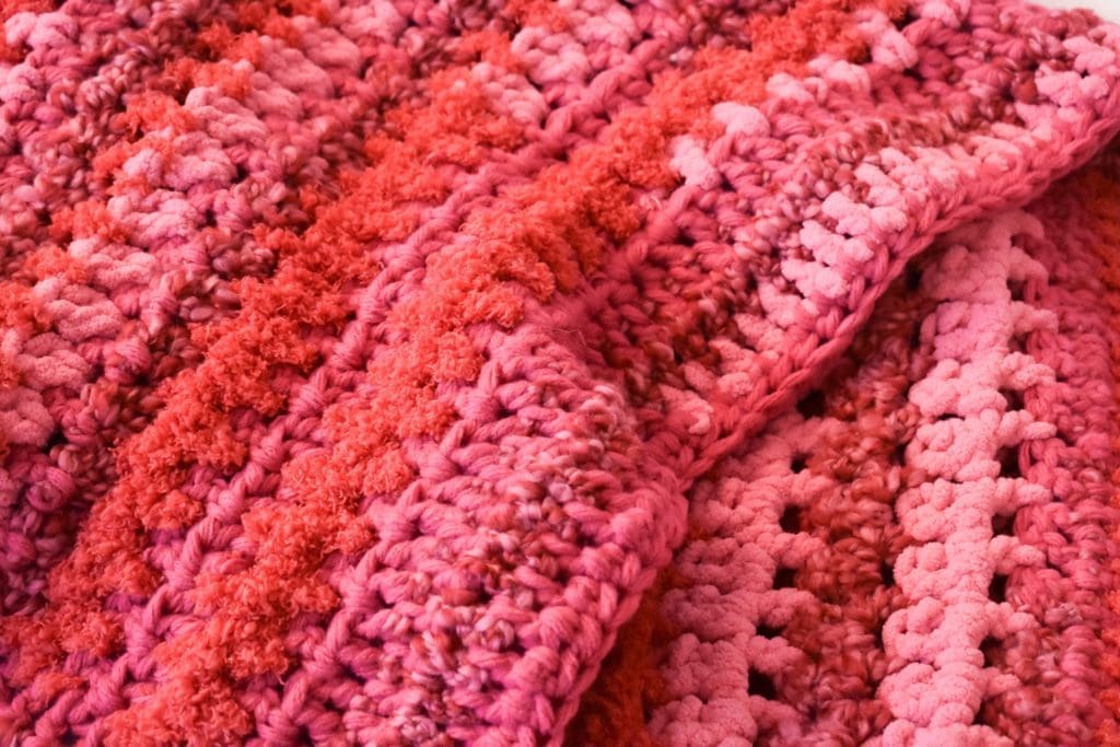 Plush Candy Pink & Red Crochet Throw Blanket