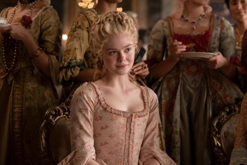 Elle Fanning as Catherine the Great in Hulu's The Great -- Hulu's The Great takes on Russian history through a novel lens: overt and colorful comedy and satire. Read the full review here!