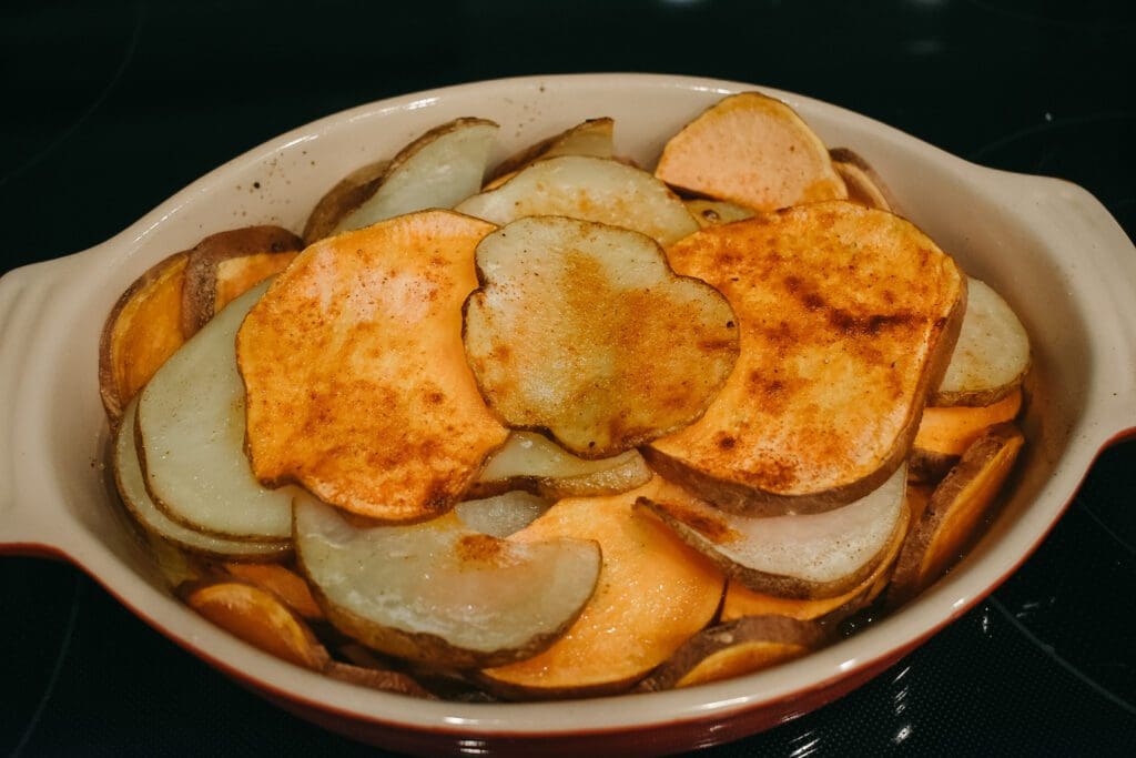 Roasted russet and sweet potato bake - simple roasted potatoes recipe