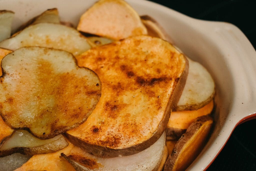 Roasted russet and sweet potato bake - simple roasted potatoes recipe