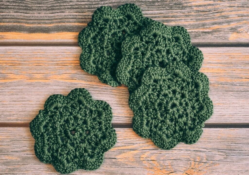 Mossy Green Crochet Coaster Set from the Critter Crafting crochet shop