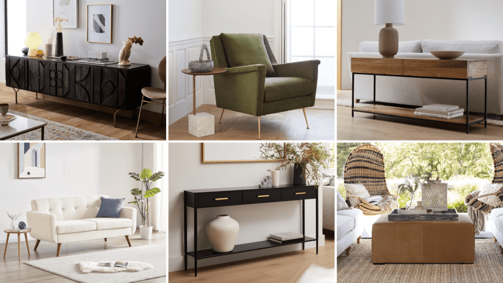 Organic contemporary interior design furniture for the living room