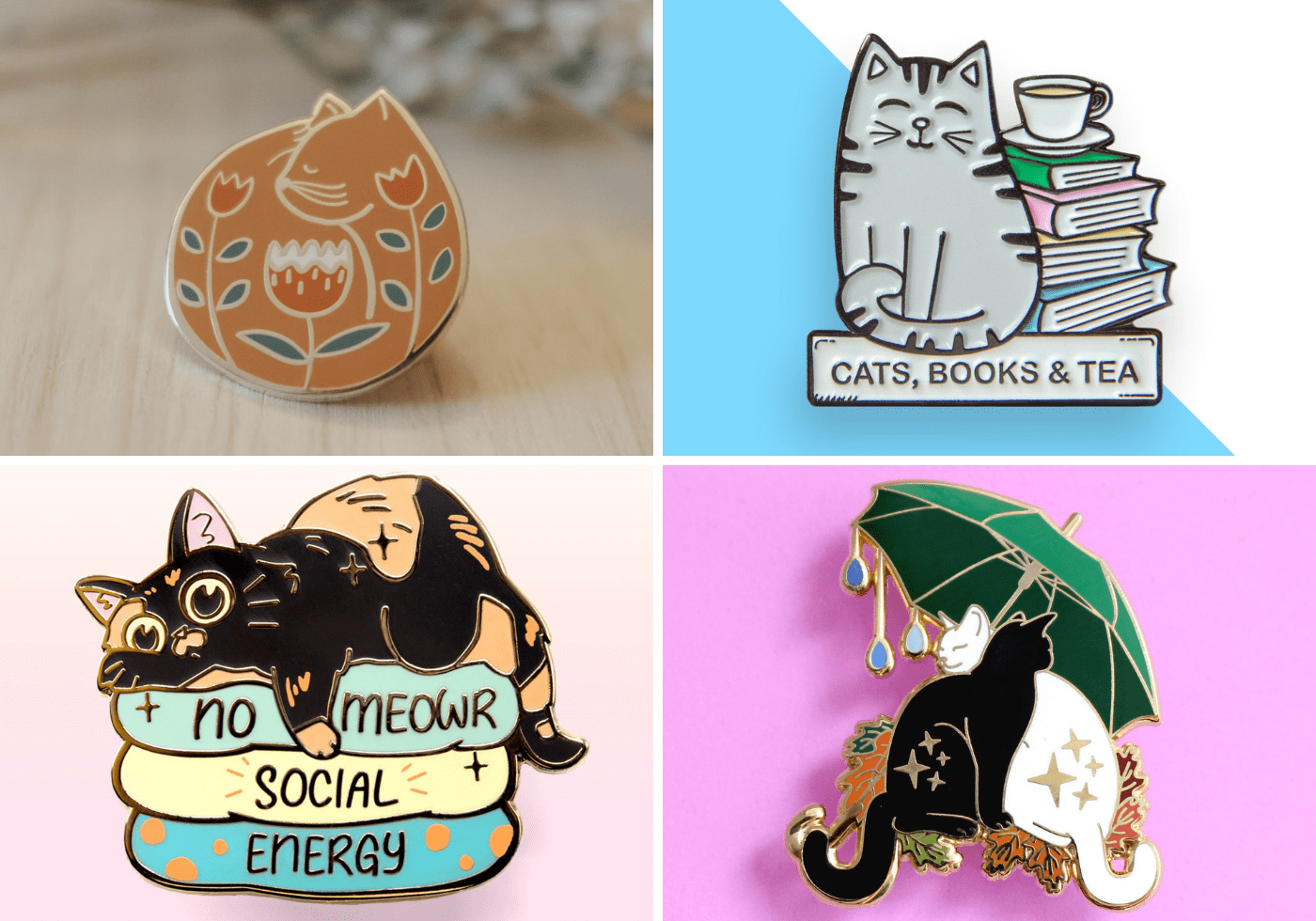 Colorful Cat Themed Pins from Etsy