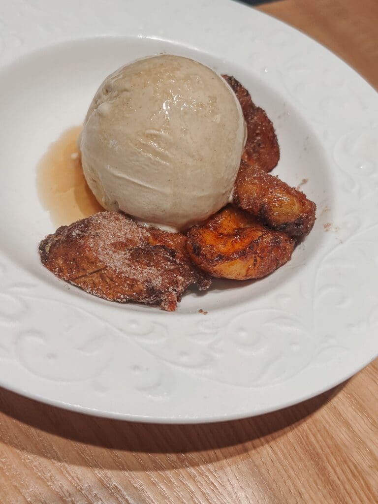 Cinnamon ice cream and sweet plantains from Rocca