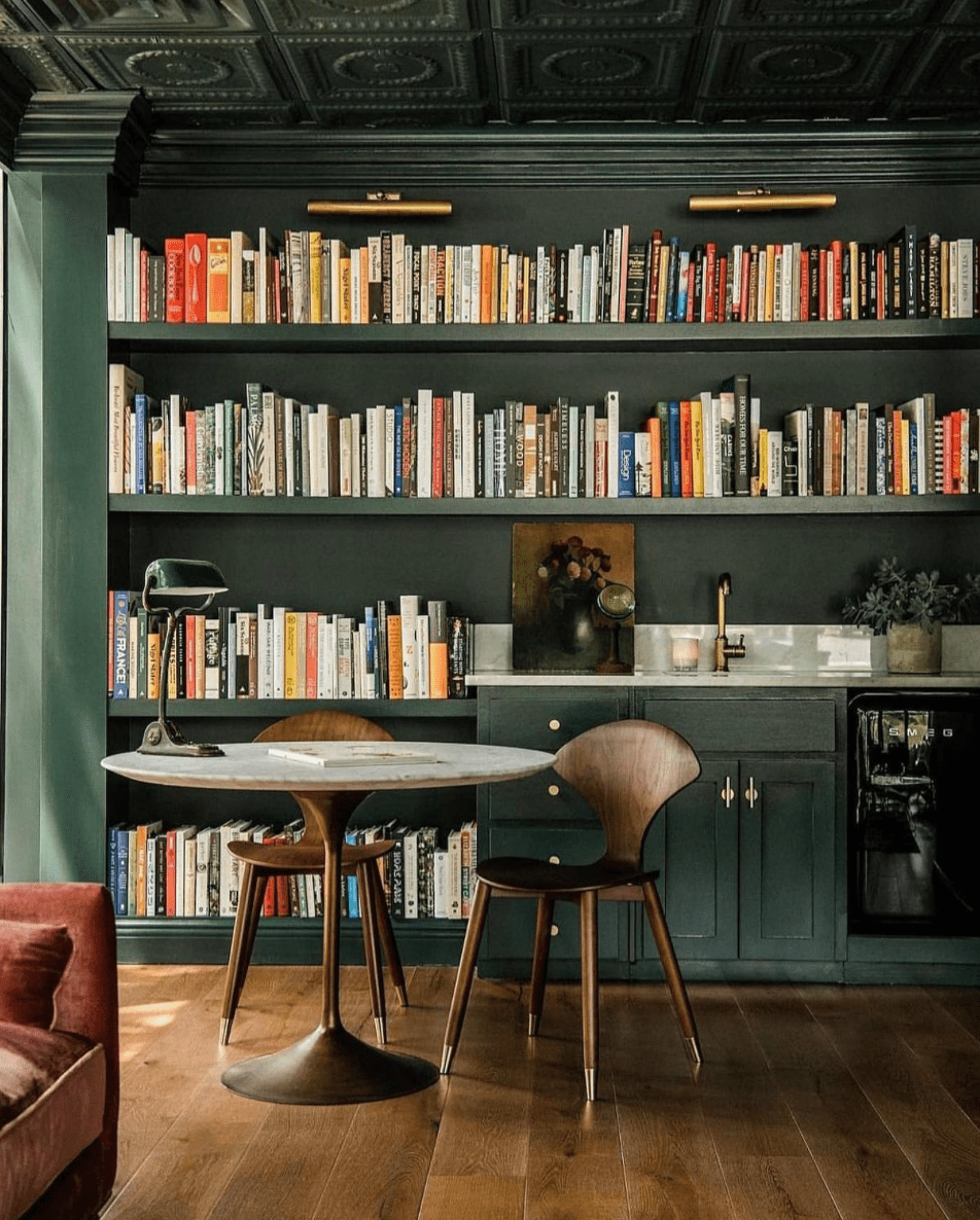green wall paint for home libraries