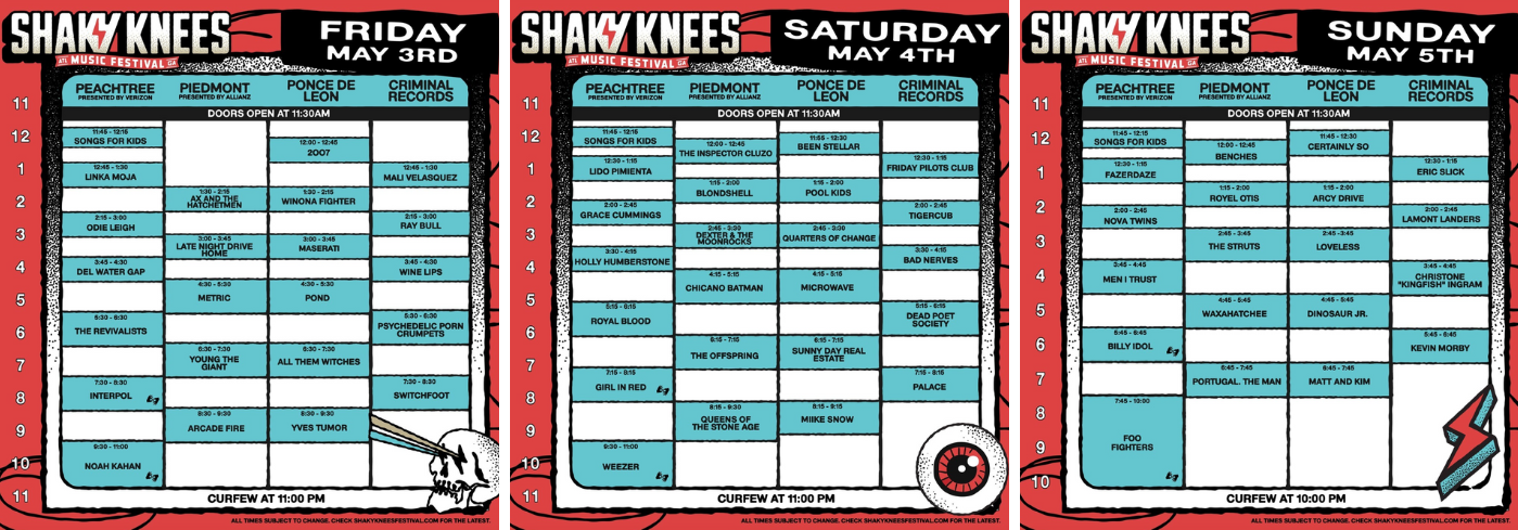2024 Shaky Knees Schedule